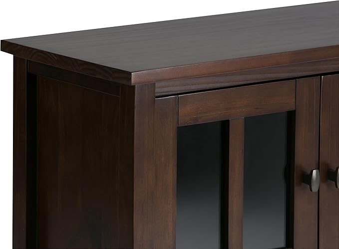 SIMPLIHOME Warm Shaker SOLID WOOD 32 inch Wide Transitional Low Storage Cabinet in Tobacco Brown for the Living Room, Entryway and Family Room