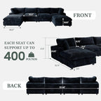 Modular Sectional Sofa, Convertible U Shaped Sofa with Chaise Ottoman, Deep Seat Cloud Sectional Couch, 6 Seat Comfy Modular Couch for Living Room, Office, Apartment, Black
