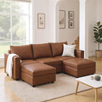 U Shaped Brown Leather, 90 Inches Cloud Modular Sectional Sofa, Modern Convertible Comfortable Sofa for Living Room/Apartment