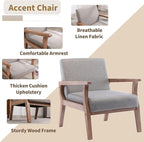 HNY Mid Century Armchair with Hardwood Frames, Linen Upholstered Living Room Chair, for Living Room Bedroom, Light Grey