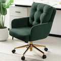 Plush Fabric Office Chair, Comfy Home Office Desk Chairs with Lumbar Support, Modern Plush Fabric Desk Chair Gold Legs Swivel Task Chair for Home Office, Bedroom, Study, Green Upgraded Version