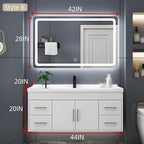 44IN Modern Bathroom Vanity - LED Intelligent Mirror Cabinet Includes Time Display & Defogging | Bathroom Cabinet with Sink & Open Storage Compartments, Ceramic Washbasin, 4 Drawers (Style B)