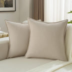 FUTEI Beige Chenille Throw Pillow Covers 16x16 Inch Set of 2,Edges Double-Stitched Cushion Cases,Modern Home Decor for Couch Living Room