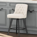 MINCETA Bar Stool, PU Leather Barstool, 26 Inch Upholstered Counter Stool with Low Tufted Back and Footrest, Swivel Counter Height Barstool for Kitchen Island Home Bar White