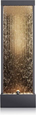 Alpine Corporation | 72"H Indoor/Outdoor Mirror Waterfall Floor Fountain — LED Lights & River Stones — Elegant Bronze Finish for Home, Office, Patio & Entryway Décor
