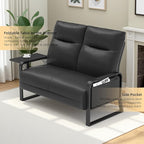 Faux Leather Loveseat Couch for Living Room Bedroom Office, Small Sofa 2 Seater Couch with Flip Up Tray Table Side Pockets Leather Loveseats, Black