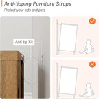 WAMPAT Set of 4 Storage Cabinets for Living Room, Modern Wood Accent Cabinets Sideboard with Drawers, Doors, and Adjustable Shelves for Dining Room, Kitchen, Entryway, Oak Brown & Dark Grey
