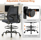 Tall Office Chair for Standing Desks,High Desk Drafting Chair with Adjustable Footrest Ring,Ergonomic Lumbar Support,Flip-Up Armrests for Home Office,Grey