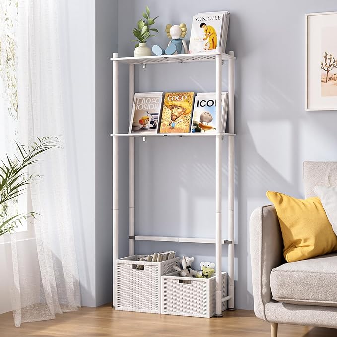 AmazerBath Bamboo Over The Toilet Storage Shelf, 2-Tier Over Toilet Bathroom Organizer Rack, Bathroom Shelves Over Toilet Space Saver, White