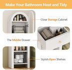 70" Tall Bathroom Storage Cabinet with Acrylic Door，Narrow Storage Cabinet with Drawer Adjustable Shelves, Modern Arched Design Bathroom Cabinet for Bathroom, Living Room, Kitchen, White