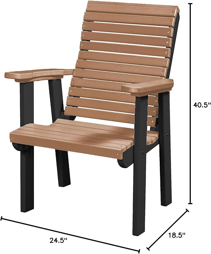 DutchCrafters Modern Horizontal Slat High Back Poly Outdoor Patio Chair (Black & Cedar)