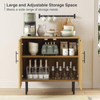 Modern Fluted Natural Storage Cabinet with 2 Doors, Adjustable Shelves, and Metal Legs, Accent Buffet Sideboard for Living Room, Dining Room, Entryway (Natural & Black)