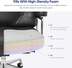Genuine Leather Office Chair, Mid Back Executive Desk Chairs with Aluminum Arms and Wheels, Swivel Office Leather Chair with Thickened Backrest and Ergonomic Lumbar Support, Black