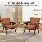 MELLCOM Mid-Century Modern Accent Leather Chair, Comfy Accent Chair with Solid Wood Frame,Upholstered Lounge Arm Chairs with Plump Cushion,Easy Assembly Reading Chair for Living Room,Bedroom,Brown