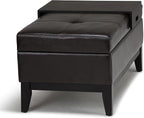 SIMPLIHOME Oregon 42 inch Wide Contemporary Rectangle Storage Ottoman Bench with Tray in Tanners Brown Vegan Faux Leather, Assembled, For the Living Room, Entryway and Family Room