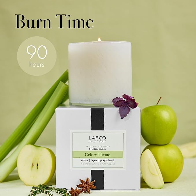 LAFCO New York Signature Candle, Celery Thyme - 15.5 oz - 90-Hour Burn Time - Reusable, Hand Blown Glass Vessel - Made in The USA