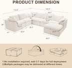 143" Cloud Sectional Couch, Boneless couches for Living Room, 7 Seater Large Modular Sectional Sofa with Deep Seat, Comfy Soft Cushions, No Assembly, Beige