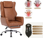 DYHOME Brown Leather Office Chair with Massage and Footrest, Heavy Duty Task Desk Chairs, Swivel Ergonomic Computer Gaming Chairs with Lumbar Support, Wheels Flip-up Arms Adjustable Height