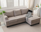 85" Sectional Couches with Storage Ottoman,L Shaped Couch with Armrest Organizer,3-Seater Sofa,Small Couch for Living Room,Apartment,Sofa Set with Oversized Chair,Chenille,Khaki