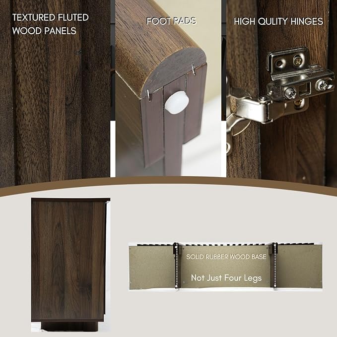 Sideboard Buffet Cabinet with Storage, Walnut Freestanding Floor Cabinet 64” Farmhouse Sideboard Wooden Large Storage Cabinet Media Console Table Credenza for Living Room Dining Room Hallway, Single