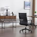 Office Desk Chair Leather, Conference Room Chairs with Wheels, Executive Modern Ergonomic Ribbed Computer Chair