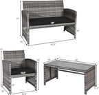 COSTWAY Patio Furniture Set 4 Pieces, Outdoor Wicker Chairs Sofa w/Coffee Table and Soft Cushions, Rattan Conversation Sets for Patio Lawn Backyard Yard Pool Garden, Black