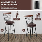 COSTWAY Bar Stools for Kitchen Island, 24/30 Inch Adjustable Seat Height Swivel Barstools Set of 4, Cushioned Seat & Cozy Backrest, Extra Leg Tubes for Height Adjustment, for Kitchen, Bar (4)