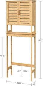 SONGMICS Over The Toilet Storage Cabinet, Bathroom Cabinet with Adjustable Inside Shelf and Bottom Stabilizer Bar, Space-Saving Toilet Rack, Natural Beige UBTS010N01