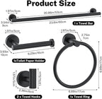 Matte Black Towel Bar Set 5-Piece Bathroom Hardware Accessories Set Includes 23.6in Towel Bar-Round Towel Ring-Toilet Paper Holder-Towel Hooks Stainless Steel Wall Mount Bathroom Towel Holder Set