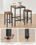 VASAGLE Bar Table and Chairs Set, Square Table with 2 Stools, Dining Pub Set for 2, Space Saving for Kitchen Breakfast, Living Room, Party Room, Rustic Brown and Ink Black