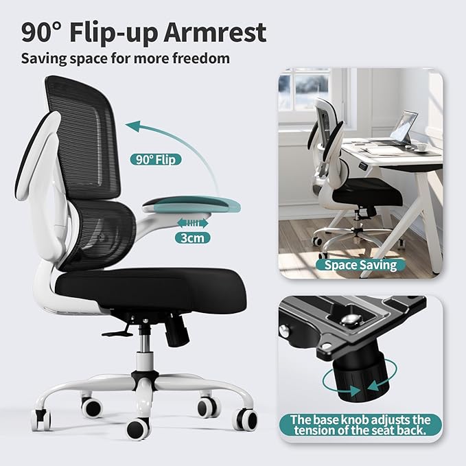 TRALT Office Chair - Ergonomic Desk Chair with Adjustable Lumbar Support, Mesh Computer Chair, Executive Chairs for Home Office Comfortable Lumbar Support (White+Black)
