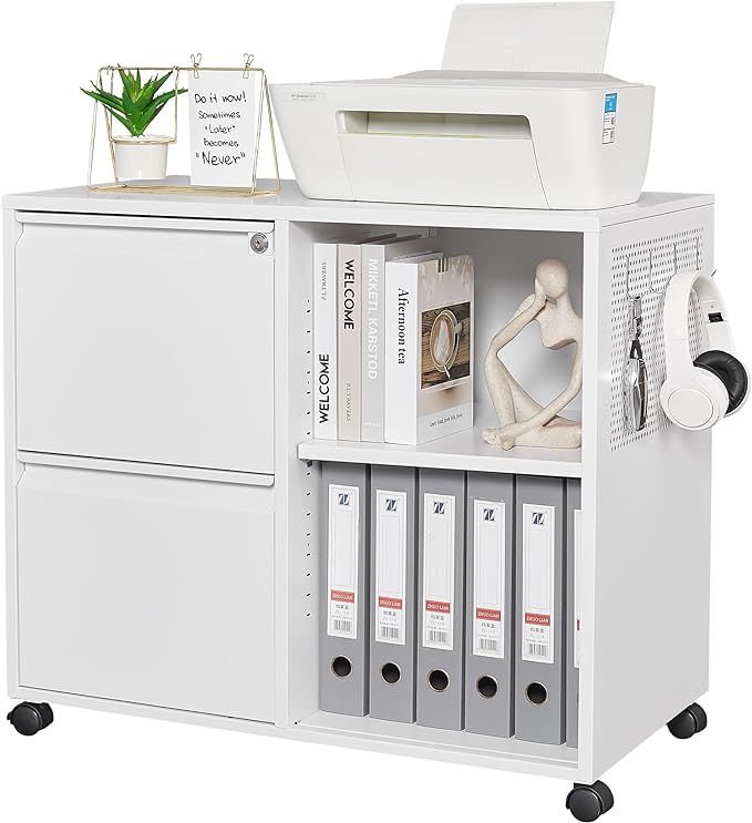 Letaya Mobile File Cabinet, Metal Lateral Rolling Printer Stand Filing Cabinets with Shelves for Home Office-Storage A4/F4/Letter (White)