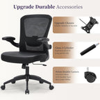 Office Chair Ergonomic, 350lbs Desk Chair Comfy with PU Leather Seat Cushion, Mesh Swivel Computer Chair with Flip-up Armrests Lumbar Support and Height Adjustable for Home Office