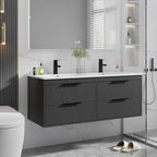 eclife 48" Bathroom Vanities Cabinet with Sink Combo, Wall Mounted Floating Cabinet W/Decor Line, Soft-Close System, 4 Extra Big Drawers, Matte Black Faucet, Black