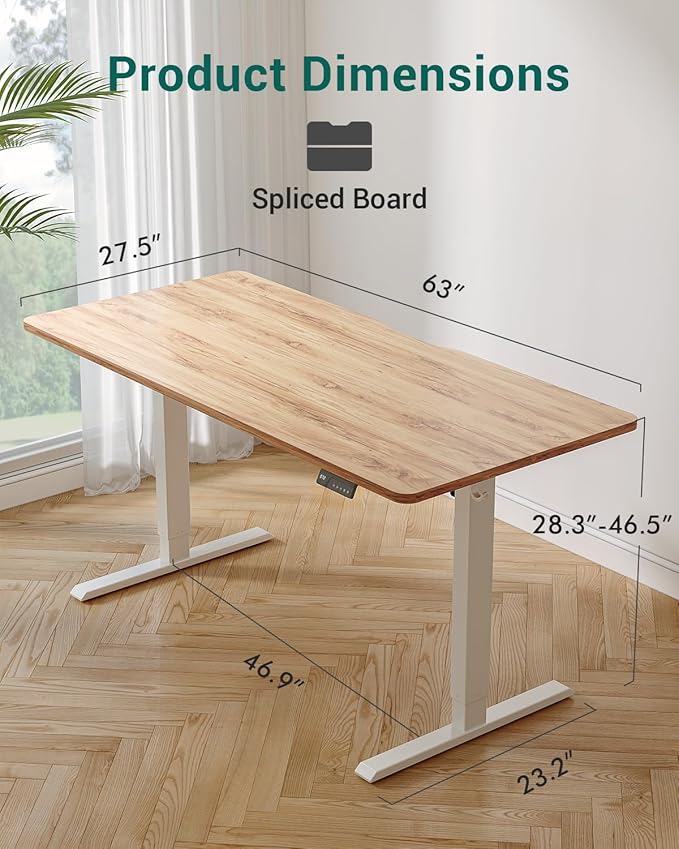 CubiCubi Height Adjustable Electric Standing Desk, 63 x 28 Inches Sit Stand up Desk, Large Memory Computer Home Office Desk with Two-Piece Desktop (Light Rustic)