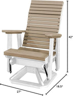 DutchCrafters Modern Horizontal Slat High Back Poly Adirondack Swivel Glider Outdoor Patio Chair (White & Weatherwood)