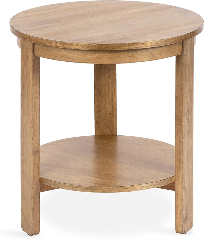 Kate and Laurel Foxford Tiered Round Side Table; 22 x 22 x 24; Natural Brown; Transitional Two-Tier Circle Nightstand Table with Storage and Resilient Wood Construction for Bedroom Decor