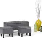 SIMPLIHOME Dover 44 inch Wide Contemporary Rectangle 3 Pc Storage Ottoman in Stone Grey Vegan Faux Leather, Assembled, for the Living Room, Entryway and Family Room