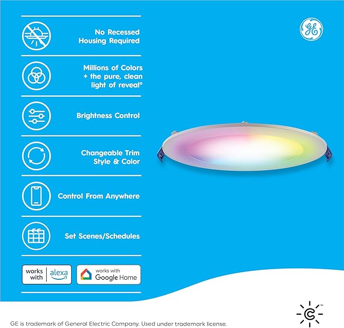 GE Cync Reveal HD+ Smart LED Wafer Downlight, Color Changing LED Downlight, 4in, Matter Compatible (3 Pack)