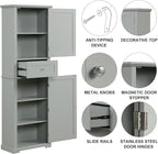 Tall Storage Cabinet, Bathroom Floor Freestanding Storage Cabinet with 2 Doors, One Drawer, and Adjustable Shelf for Bathroom, Office, Living Room, Grey