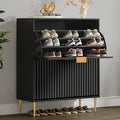 SICOTAS Fluted Shoe Cabinet Storage for Entryway with 2 Flip Drawers-11.8" Deep Freestanding Shoe Organizer Cabinet with 6-Tier Shelves, Large 20 Pairs Shoes Rack Cabinet for Foyer Hallway, Black