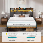 Z-hom Queen Bed Frames, Queen Bed Frame with 2-Tier Storage Upholstered Headboard, Metal Platform with USB Charging Station & LED Lights, Noise Free, No Box Spring Needed, Easy Assembly, Vintage Brown
