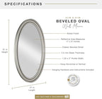 MCS 21x31 Large Wall Mirror, Classic Nickel Oval Mirror, Vertical & Horizontal Wall Hanging Mirror for Bathroom, Bedroom & Livingroom