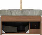 Bathroom Vanity with Sink 30 Inch, Floating Bathroom Vanity Sink Cabinet with Drawer and Door, Undermount Sink & Light Gray Sintered Stone Top, Pre-Assembled, Espresso