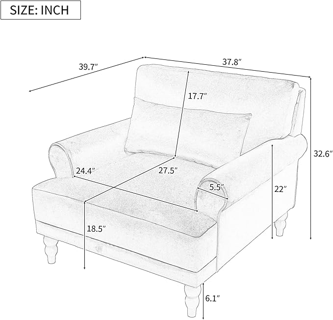 Merax Accent Chair with Circular Armrests, Upholstered Armchair Single Sofa with Vintage Roman Column Legs for Living Room, Bedroom, Study, Ergonomic Lumbar, Velvet, Green