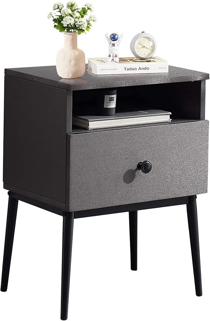 VECELO Modern Night Stand,Square Side Table,End Table with Drawer and Storage Space for Bedroom and Living Room,Bedside Table