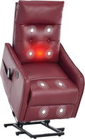 PELUMY Manual Lift Recliner Chair with Massage and Heat for Elderly, Single Motor Electric Lift Chair, Heavy Duty Recliner with USB Charging & Side Pockets (Breathable Leather, Red)