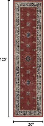 RUGGABLE Washable Vintage Runner Rug – Verena Amber Red 2.5x10, Stain-Resistant, Non-Slip Hallway Runner – Machine Washable Rug for Hallway, Entryway, Living Room & Kitchen–with Standard Pad