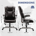 COLAMY High Back Executive Office Chair- Ergonomic Home Computer Desk Leather Chair with Padded Flip-up Arms, Adjustable Tilt Lock, Swivel Rolling Chair for Adult Working Study-Brown