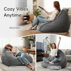 Cloud Bean Bag Chair with Ottoman for Adults, Comfy Corduroy Chaise Lounge Chair with High-Resilience Foam, Oversized Boneless Reading Chair for Bedroom & Living Room (Grey)